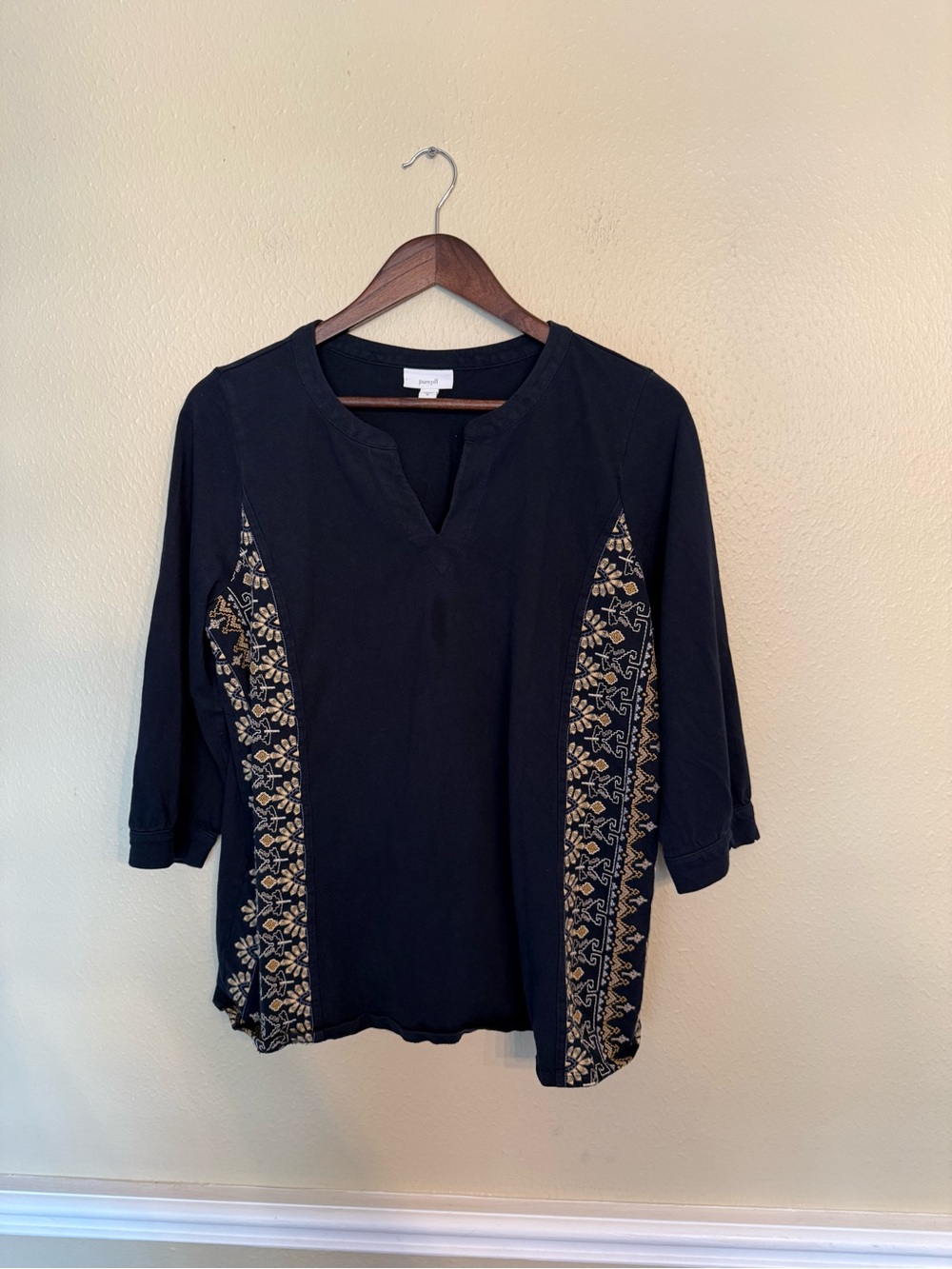 Navy Blue TunicTop with Gold Embroidered Side Panels
